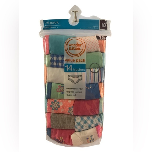 wonder nation Other - "Wonder Nation Girls’ 14-Pack Hipsters Underwear Size 18 - Breathable Cotton"